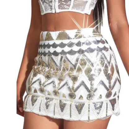 Minirock mit Pailletten Weiß