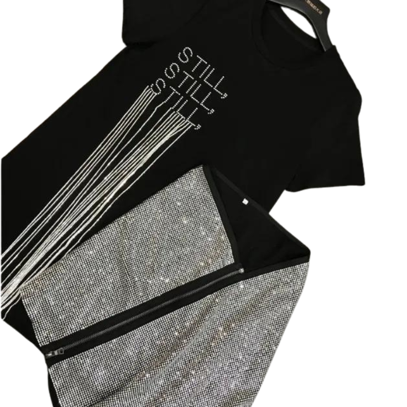 T-Shirt und Rock Set mit Strass