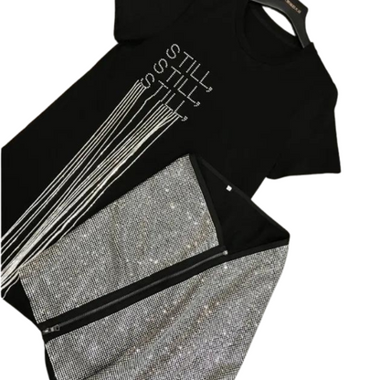 T-Shirt und Rock Set mit Strass