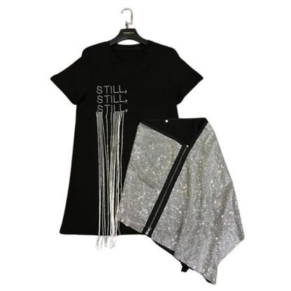 T-Shirt und Rock Set mit Strass