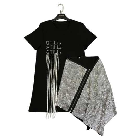 T-Shirt und Rock Set mit Strass