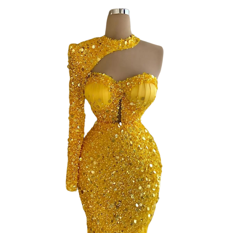 Abendkleid aus Pailletten in Gelb