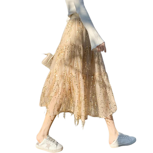 hohe Taille Paillettenkurzrock mit Fransen