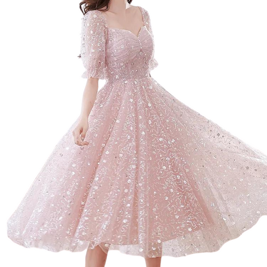 Rosafarbenes Pailletten-Tüll-Kleid