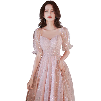 Rosafarbenes Pailletten-Tüll-Kleid