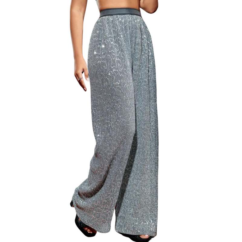 Hohe Taille Paillettenhose in Silber