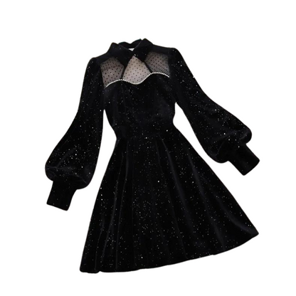 Schwarzes Samtkleid mit Pailletten