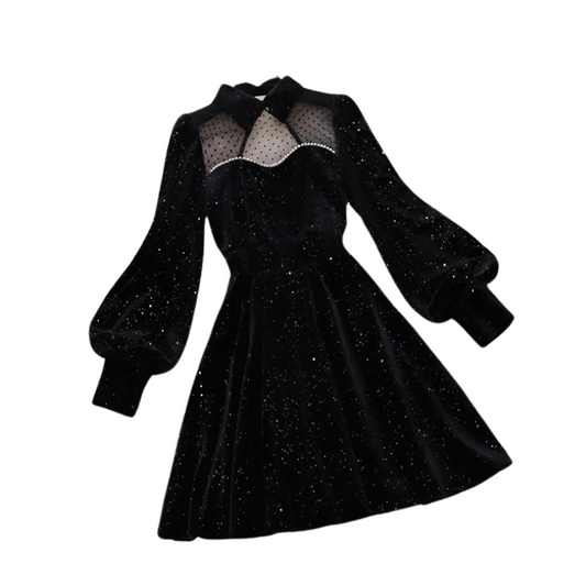 Schwarzes Samtkleid mit Pailletten