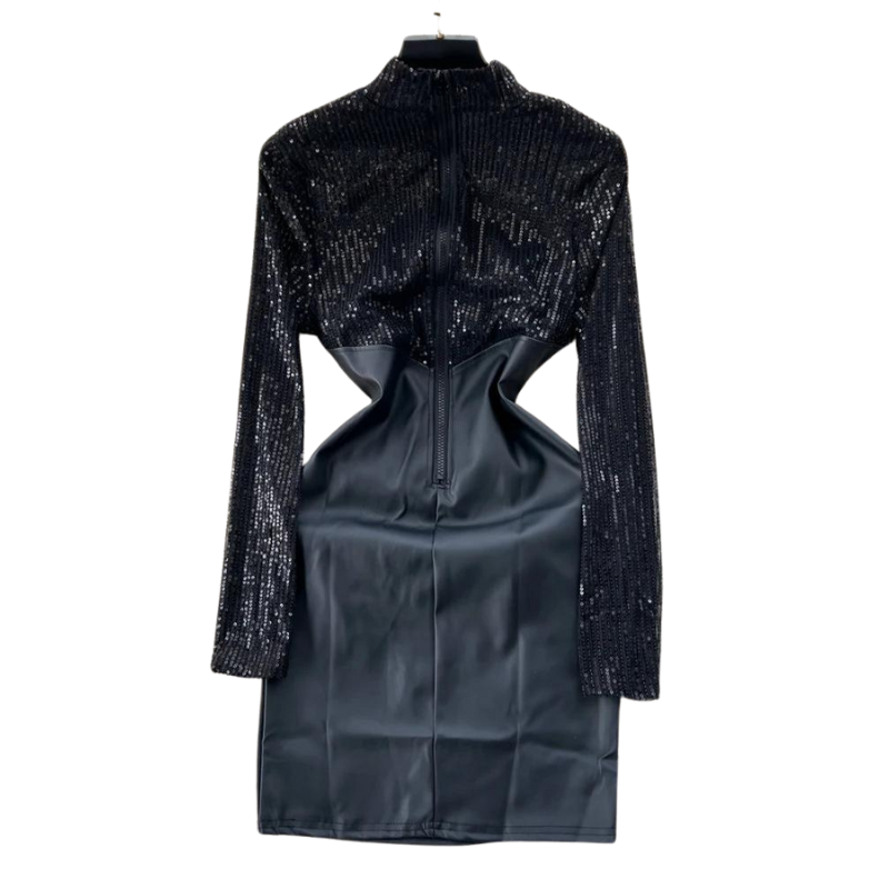 Schwarzes Paillettenleder-Kleid