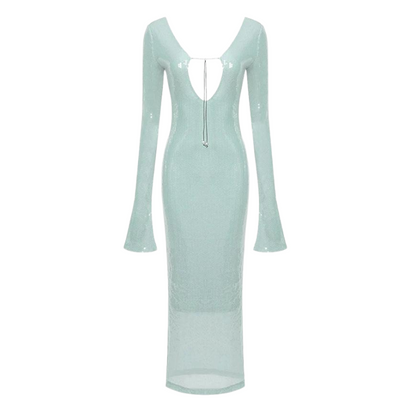 Langes Pailletten-Kleid mit Schnürung am Brustbereich
