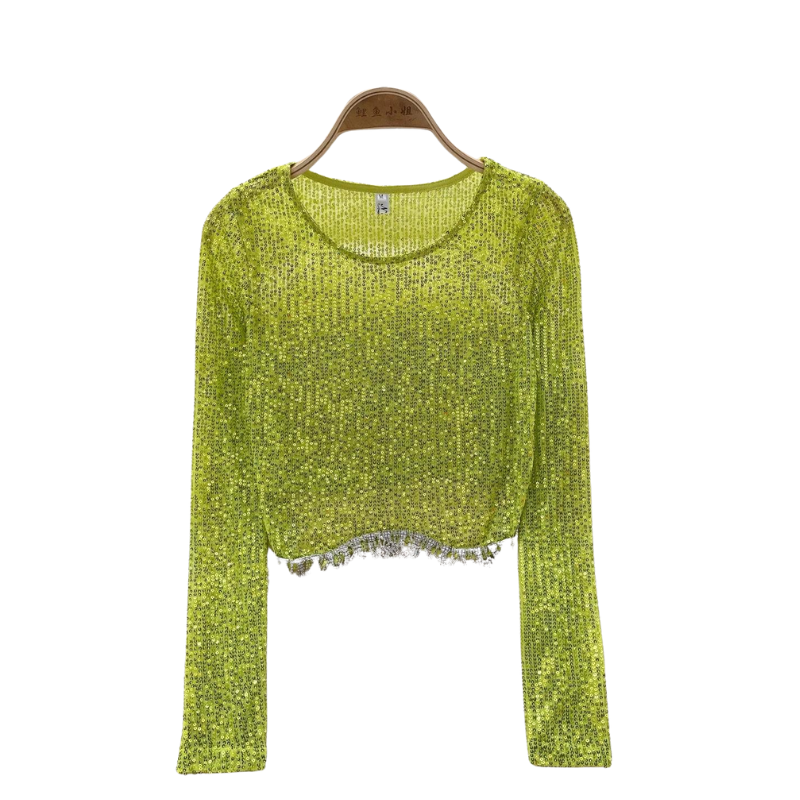 Top mit Pailletten und langen Ärmeln