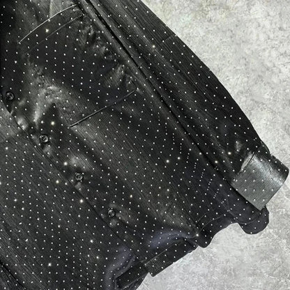 Schwarzes Herrenhemd mit Strass, Blazer-Stil