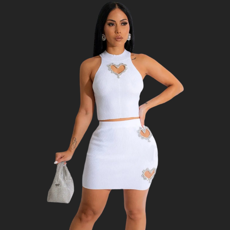 Kurzer Rock und Oberteil mit Herz-Strass