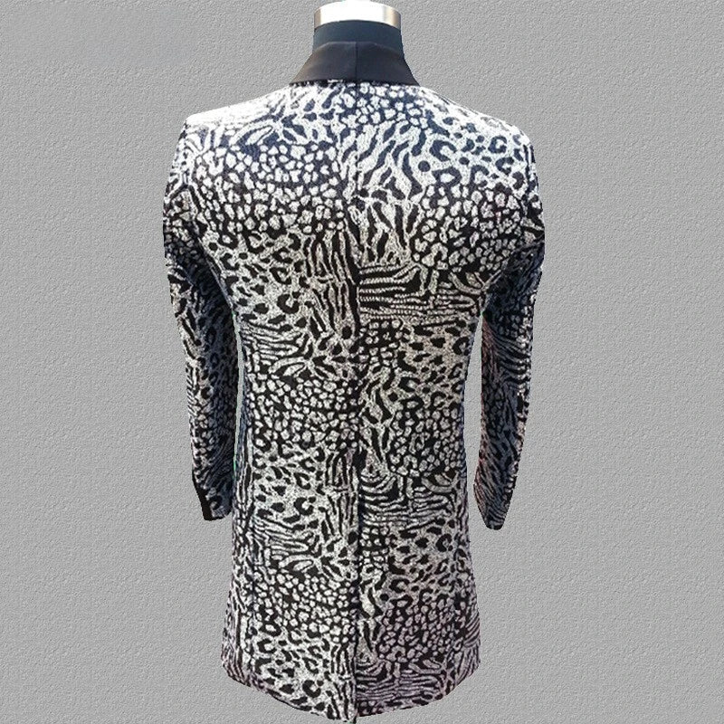 Herren Pailletten-Anzugjacke mit Leopardenmuster