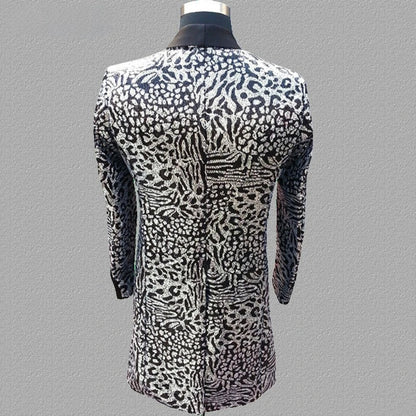 Herren Pailletten-Anzugjacke mit Leopardenmuster