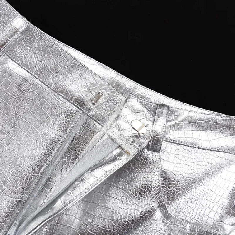 Silberne Krokodillederhose