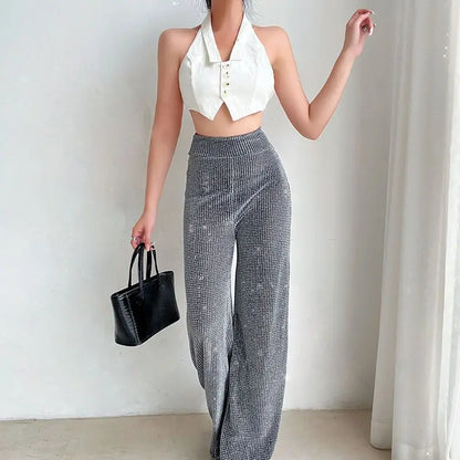 Paillettenhose Grau Damen