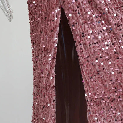 Paillettenkleid mit Seitenschlitz und Trägern
