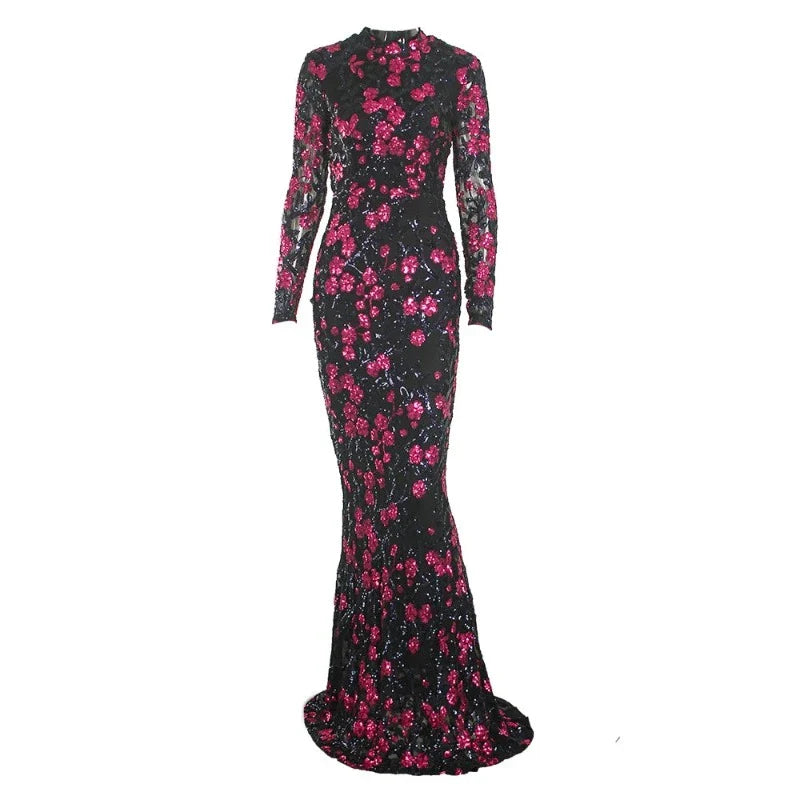Langes Paillettenabendkleid mit Blumen