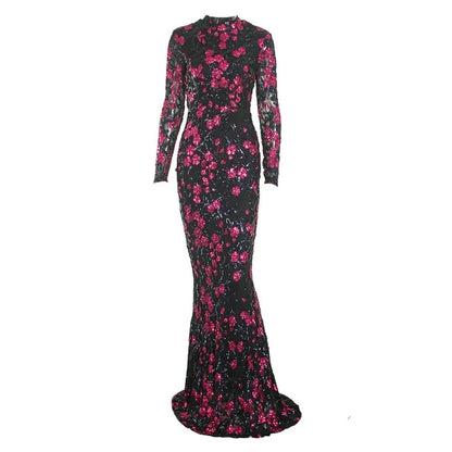 Langes Paillettenabendkleid mit Blumen