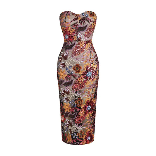 Bustier-Kleid mit Blumen, Pailletten und transparentem Design