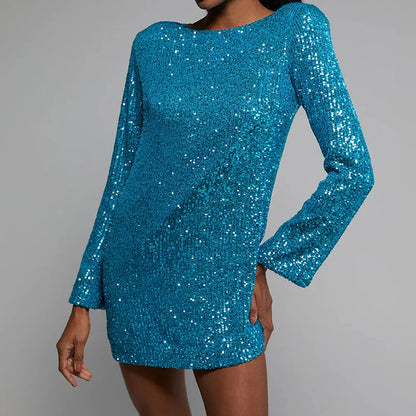 Langes Damen-T-Shirt-Kleid mit Pailletten