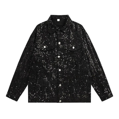 Schwarze Jeansjacke mit Pailletten für Herren