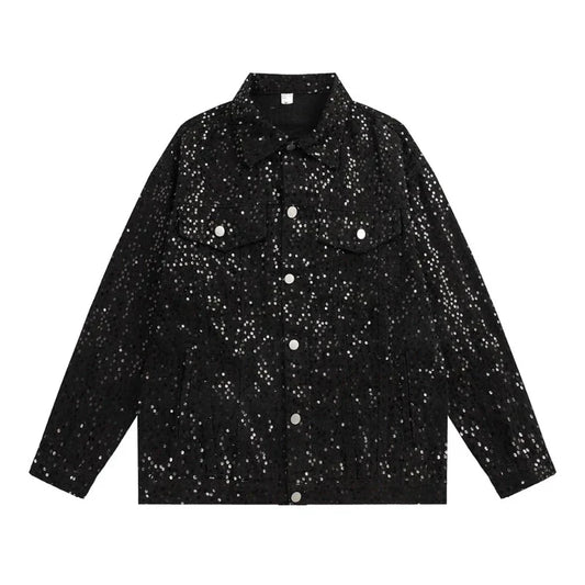 Schwarze Jeansjacke mit Pailletten für Herren