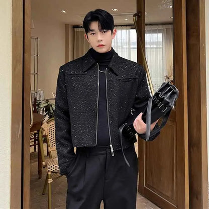 Schwarze Paillettenjacke Herren mit Reißverschluss