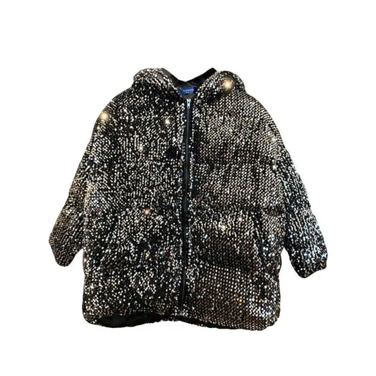 Schwarze Pailletten Herren Steppjacke