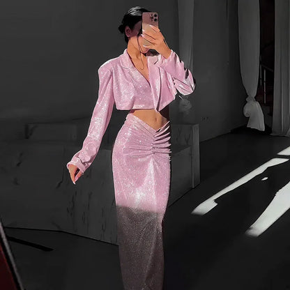 Ensemble Oberteil und Kleid mit Pailletten