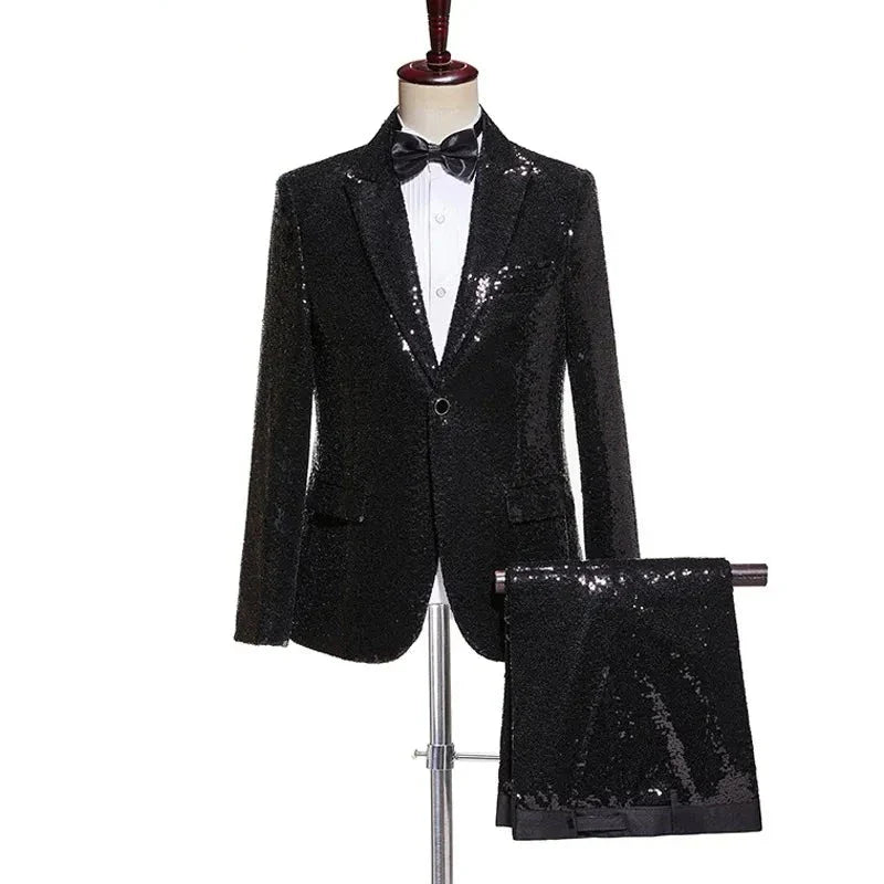 Herren Pailletten Kostümset schwarz