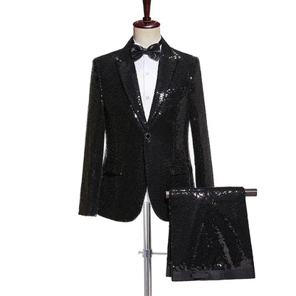 Herren Pailletten Kostümset schwarz