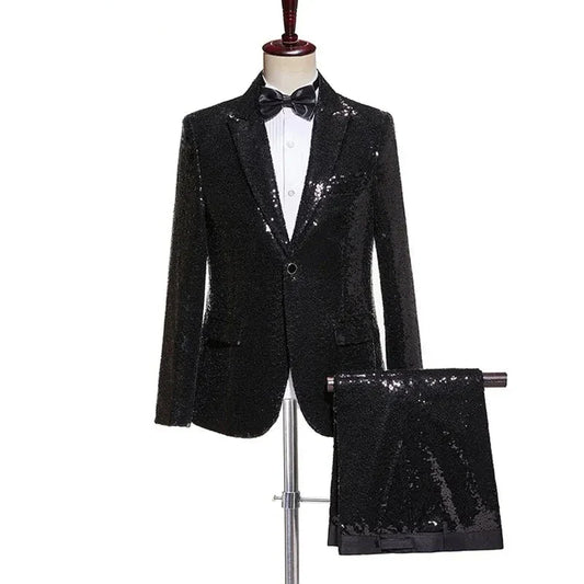 Herren Pailletten Kostümset schwarz