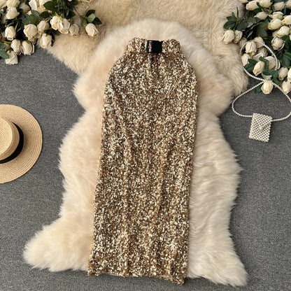 Midikleid mit Pailletten und Taille Gürtel