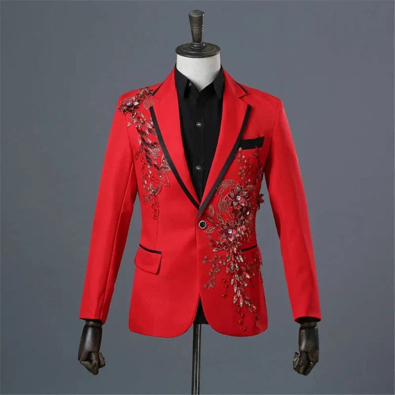 Herren Anzugjacke mit Blütenstickerei und Pailletten Anzughose