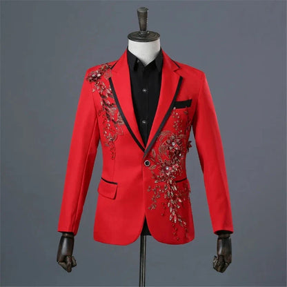 Herren Anzugjacke mit Blütenstickerei und Pailletten Anzughose