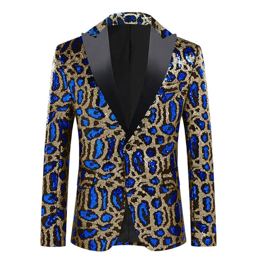 Herren Pailletten-Partyjacke Leopardenmuster