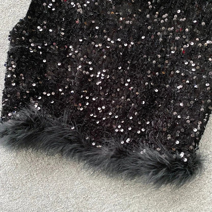 Oberteil Top mit Pailletten, Unterhose, Fell, Damen