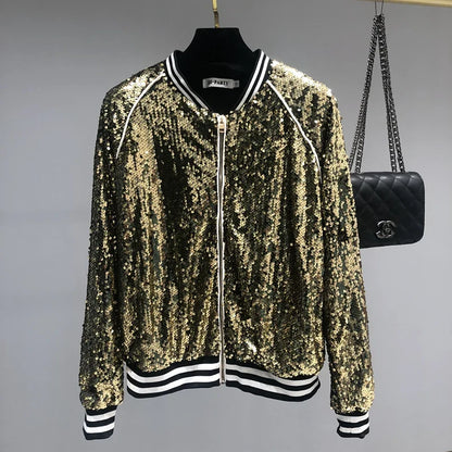 Herren Pailletten Jacke Bomber Baseball