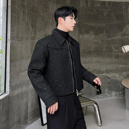 Schwarze Paillettenjacke Herren mit Reißverschluss