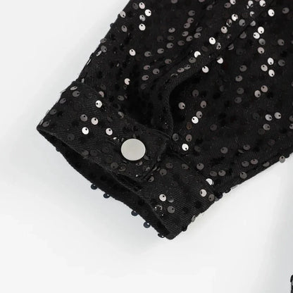 Schwarze Jeansjacke mit Pailletten für Herren