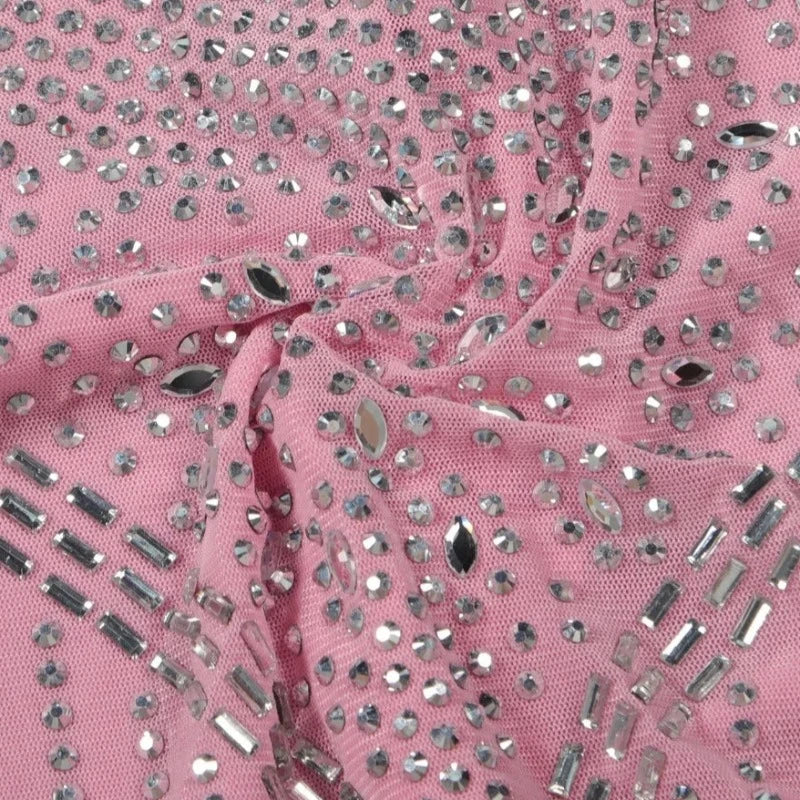 Abendkleid Rosa mit Strass und Federn