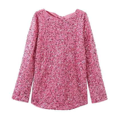 T-Shirt Pailletten Schleifen-Design Damen