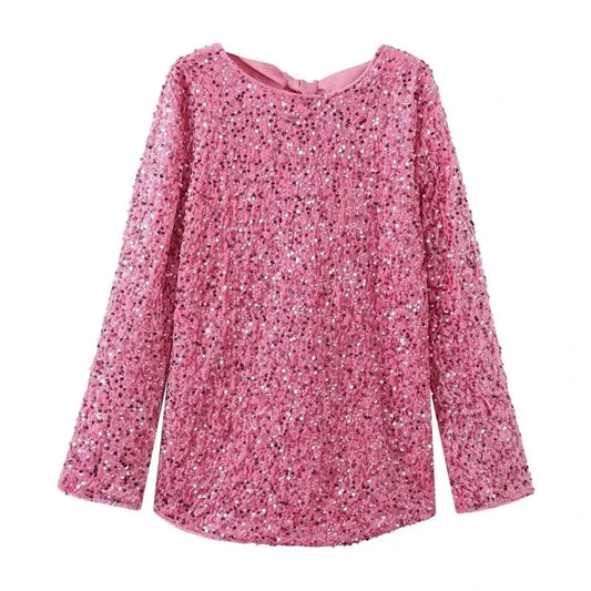 T-Shirt Pailletten Schleifen-Design Damen