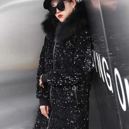 Pailletten-Naquardparka-Jacke