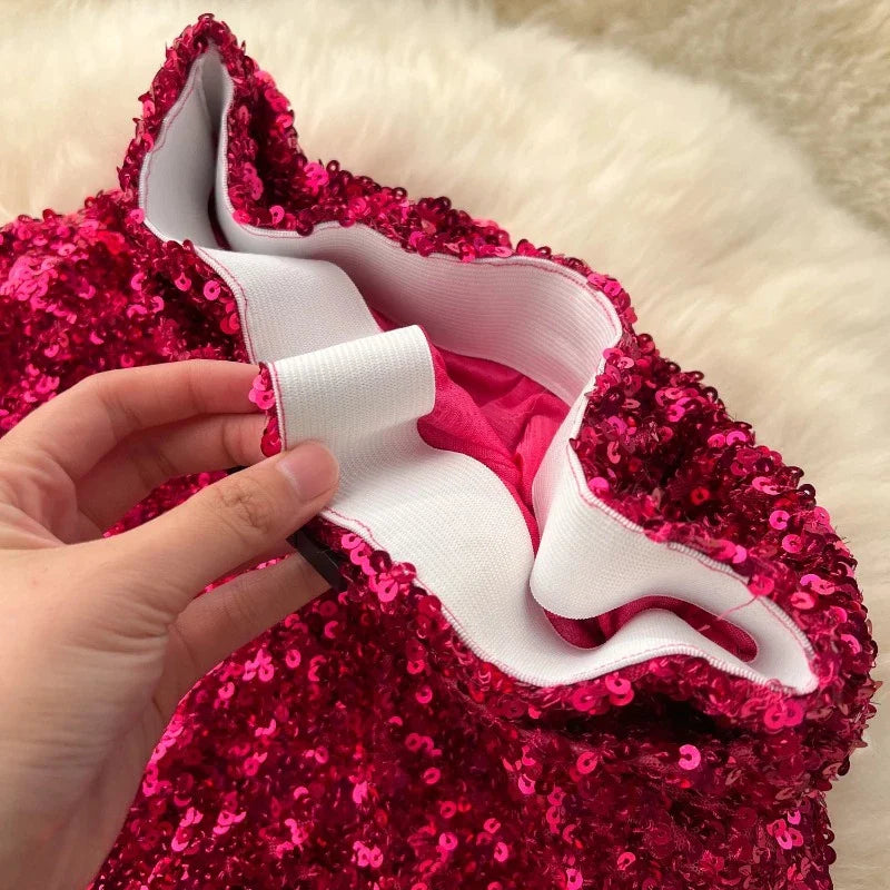 Midikleid mit Pailletten und Taille Gürtel