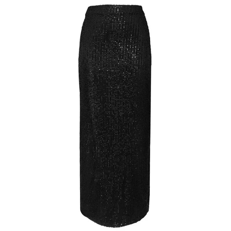 Abendrock mit Pailletten, Hohe Taille