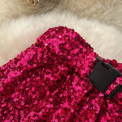 Midikleid mit Pailletten und Taille Gürtel