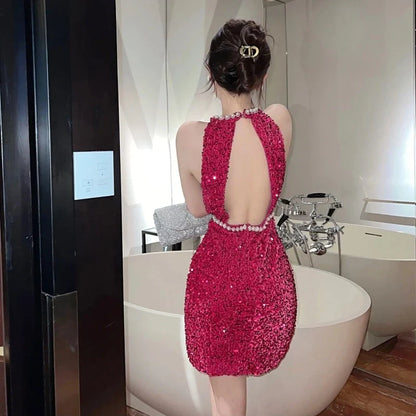 Robe Pailletten Rückenausschnitt Rosa